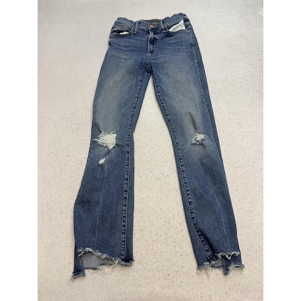 Mother Jeans Womens 25 Blue The Insider Crop Step Chew Distressed Raw Hem Denim‎